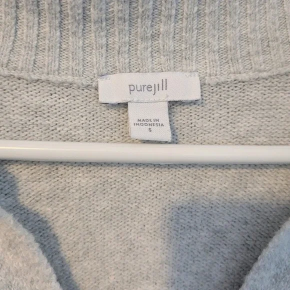 Pure Jill Women's Small Gray Heathered Knit Collared V Neck Long Sleeve Sweater - Picture 3 of 4